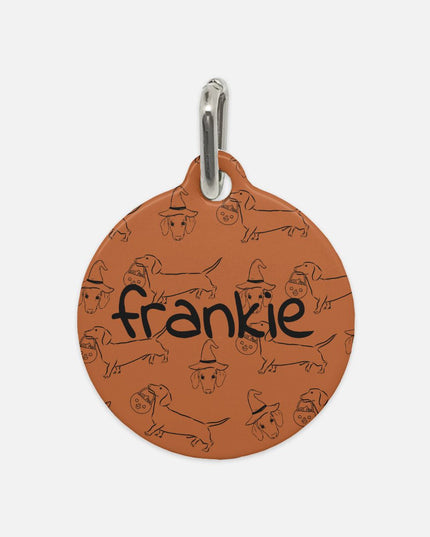 Dachshund Stroll Halloween Edition Custom Round Metal Pet Tag
