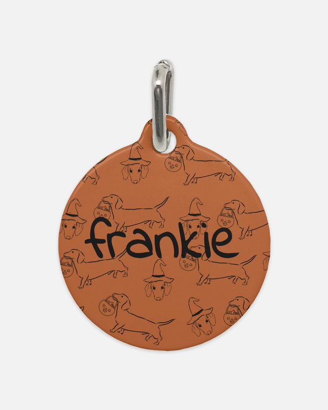 Dachshund Stroll Halloween Edition Custom Round Metal Pet Tag