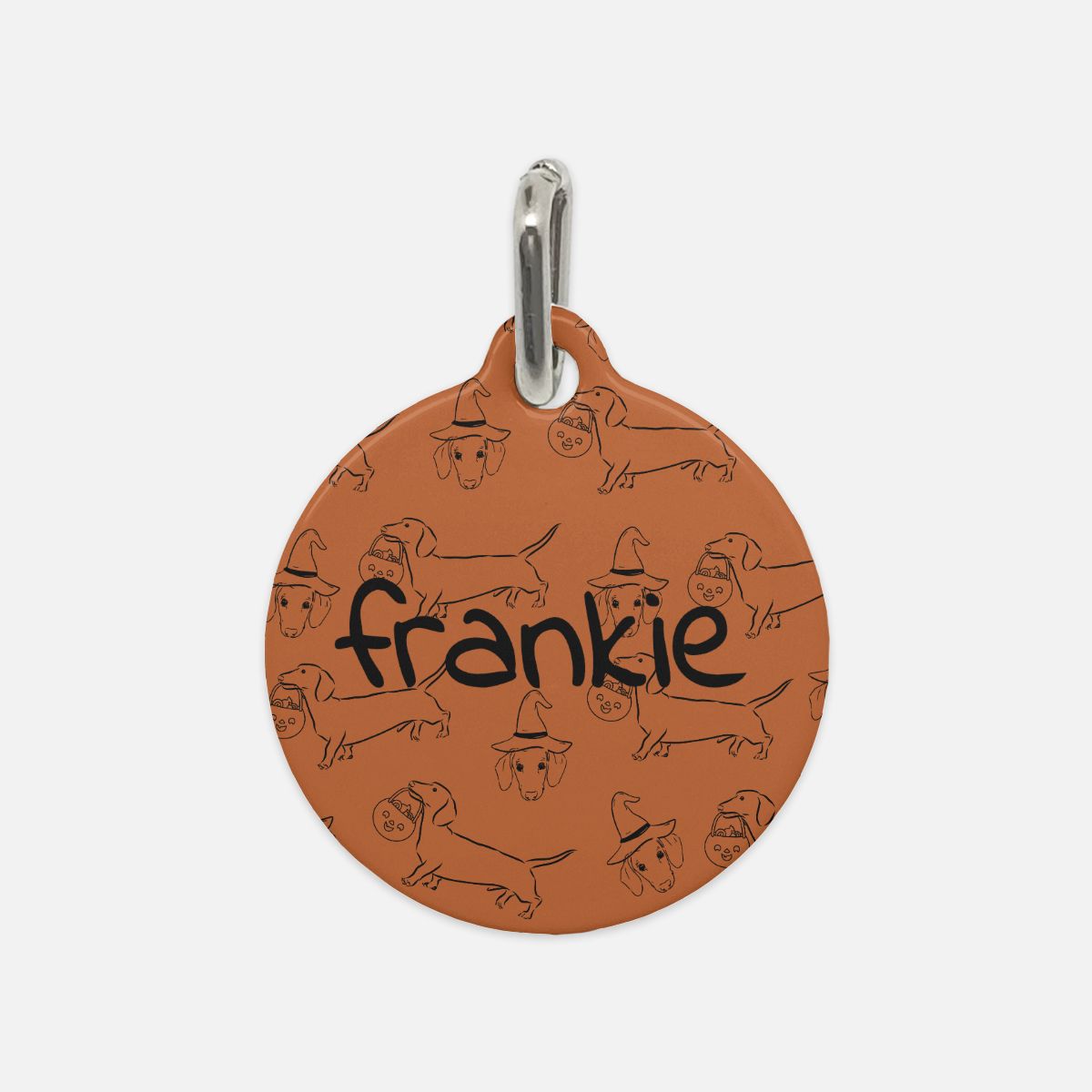 Dachshund Stroll Halloween Edition Custom Round Metal Pet Tag