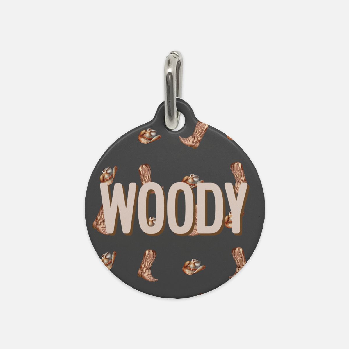 Western Woof Round Custom Metal Pet Tag