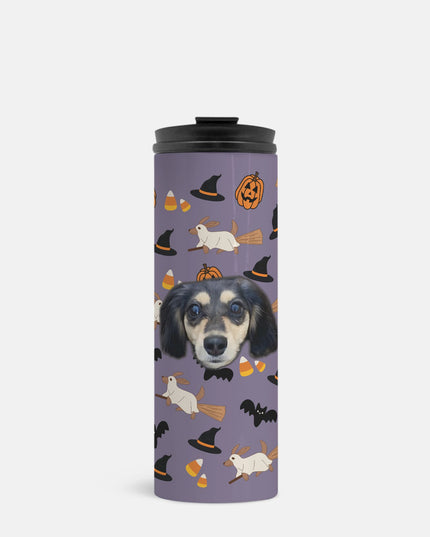 Happy Halloweenie Custom 16oz Thermal Tumbler – Personalized with Your Pet’s Face