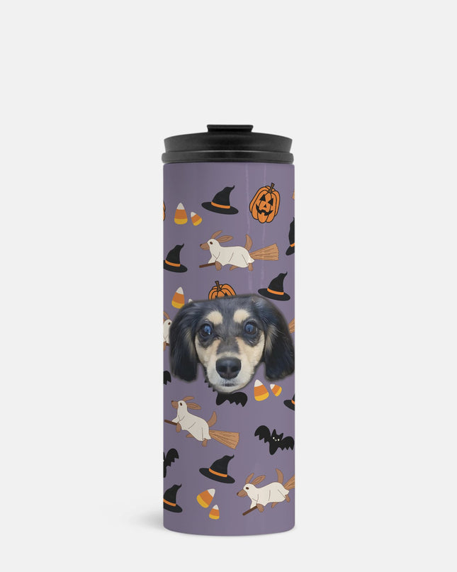 Happy Halloweenie Custom 16oz Thermal Tumbler – Personalized with Your Pet’s Face