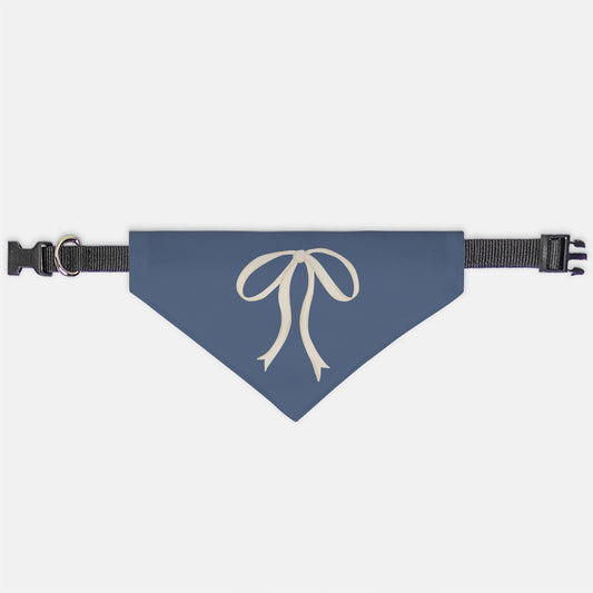 Single Taupe & Steel Blue Bow Collar Bandana