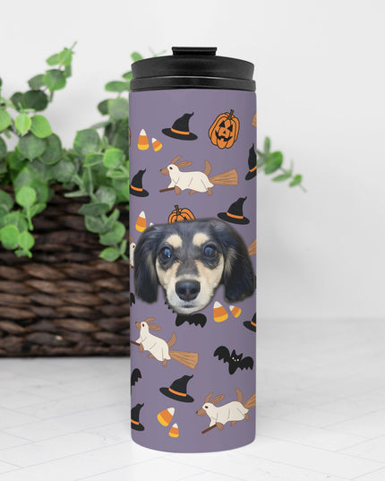 Happy Halloweenie Custom 16oz Thermal Tumbler – Personalized with Your Pet’s Face