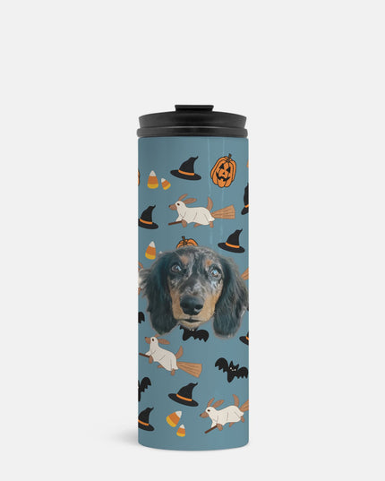 Happy Halloweenie Custom 16oz Thermal Tumbler – Personalized with Your Pet’s Face