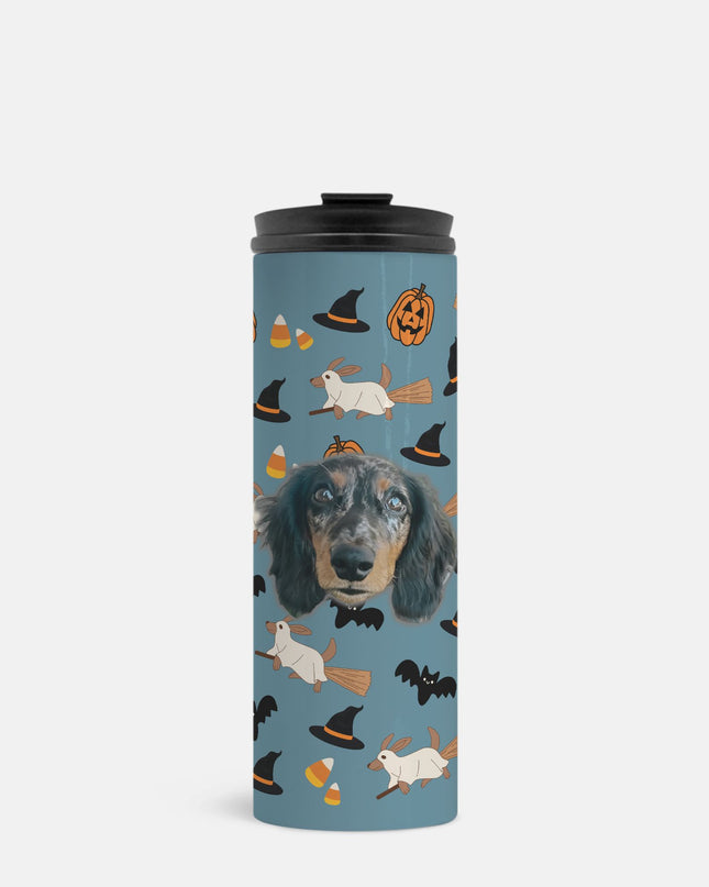 Happy Halloweenie Custom 16oz Thermal Tumbler – Personalized with Your Pet’s Face