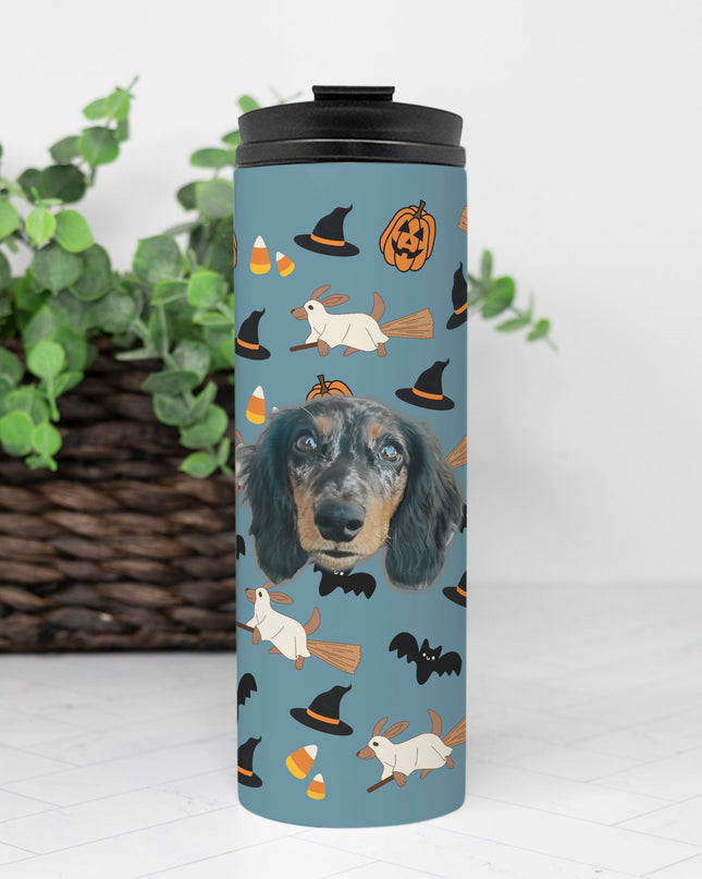 Happy Halloweenie Custom 16oz Thermal Tumbler – Personalized with Your Pet’s Face