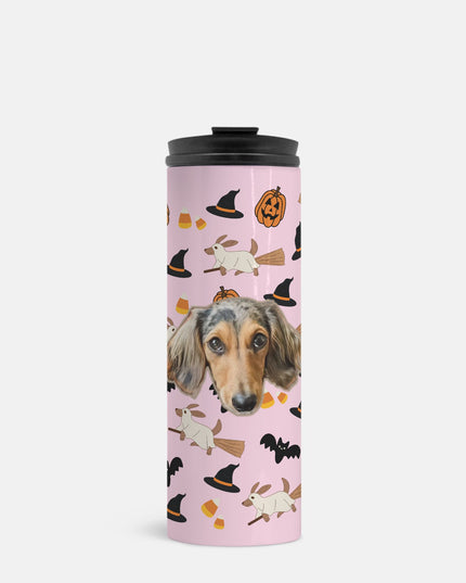 Happy Halloweenie Custom 16oz Thermal Tumbler – Personalized with Your Pet’s Face
