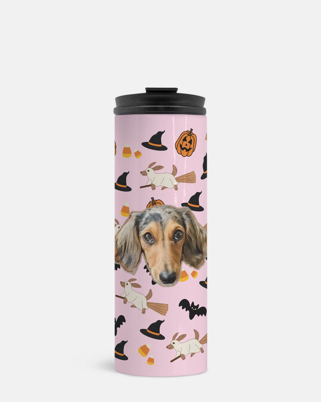 Happy Halloweenie Custom 16oz Thermal Tumbler – Personalized with Your Pet’s Face