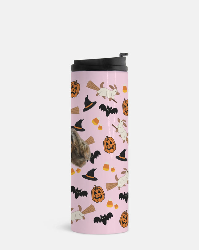 Happy Halloweenie Custom 16oz Thermal Tumbler – Personalized with Your Pet’s Face