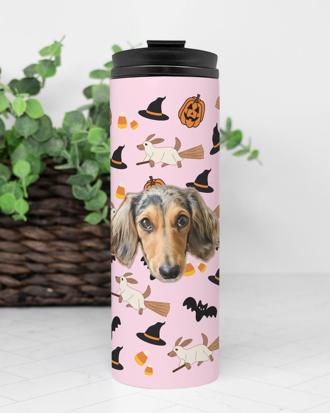 Happy Halloweenie Custom 16oz Thermal Tumbler – Personalized with Your Pet’s Face