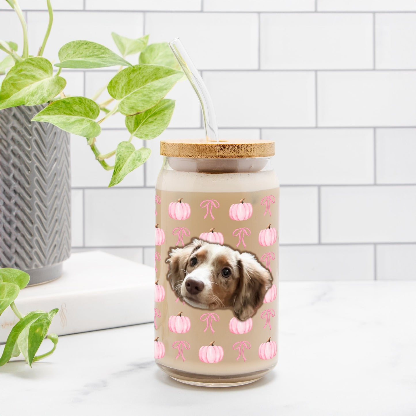 Pink Pumpkin Party Custom Can-Shaped Glass