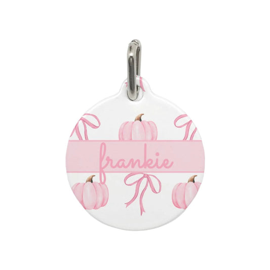 Pink Pumpkin Coquette Custom Round Metal Pet Tag