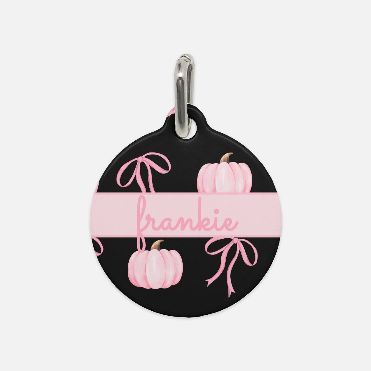 Pink Pumpkin Coquette Custom Round Metal Pet Tag