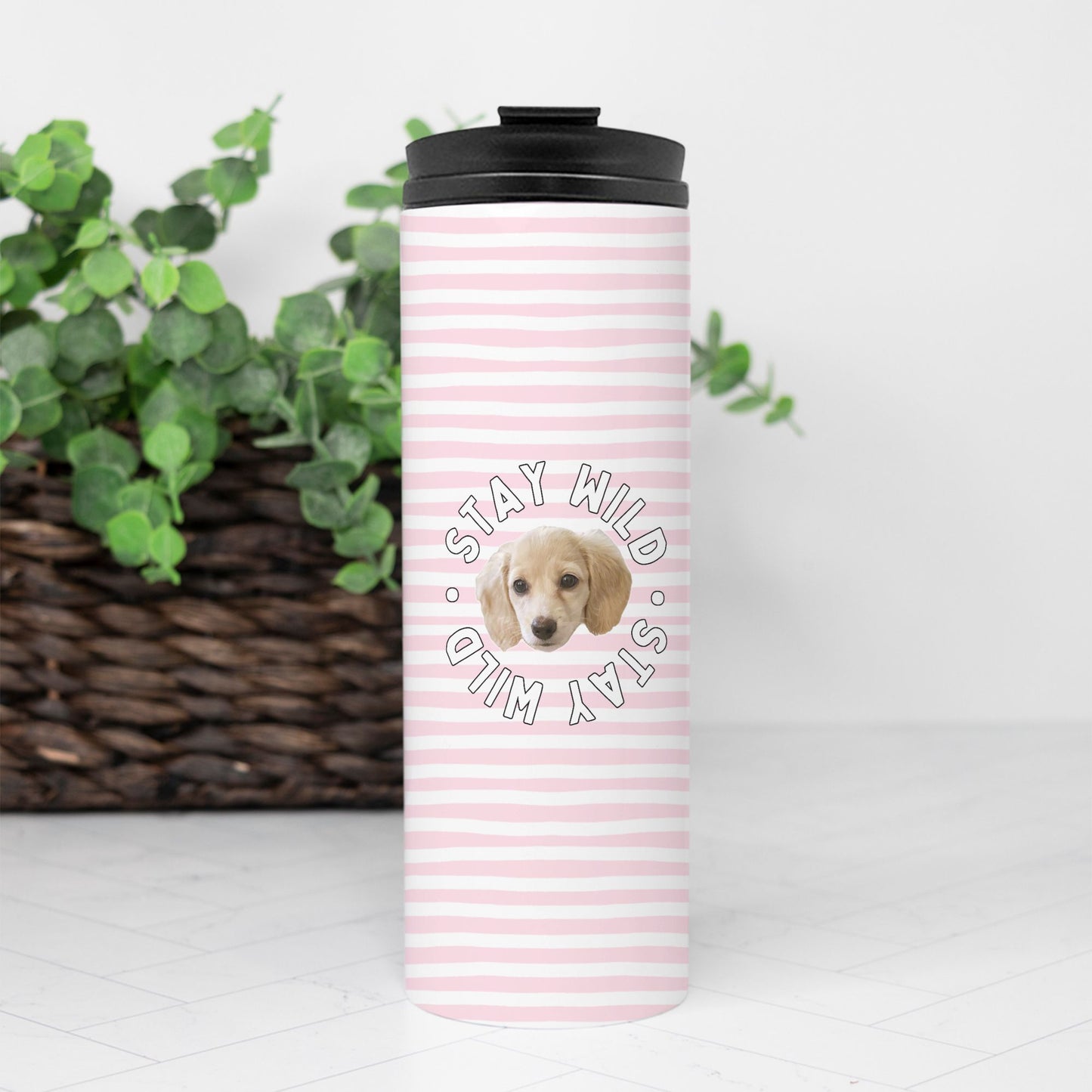 Personalized 'Stay Wild" Striped Custom Thermal Tumbler 16 oz.