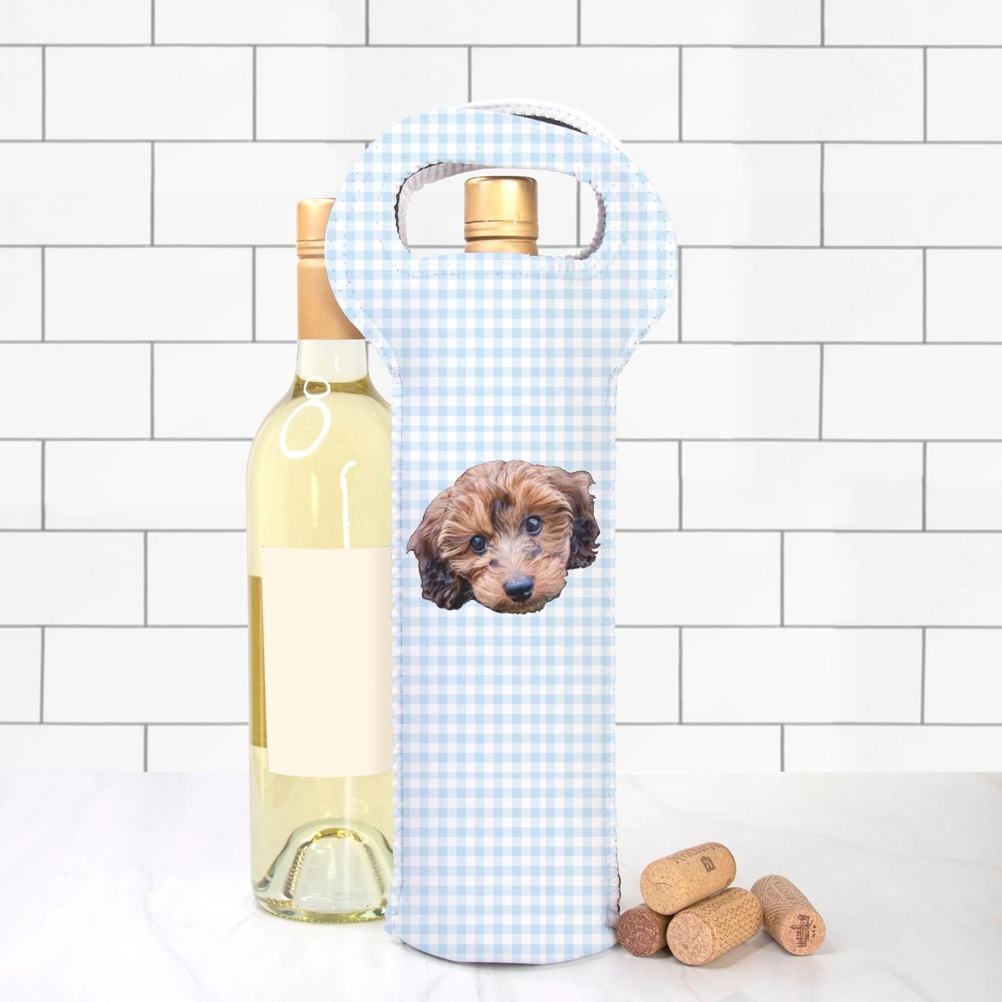 Blue Gingham Personalized Custom Wine Tote