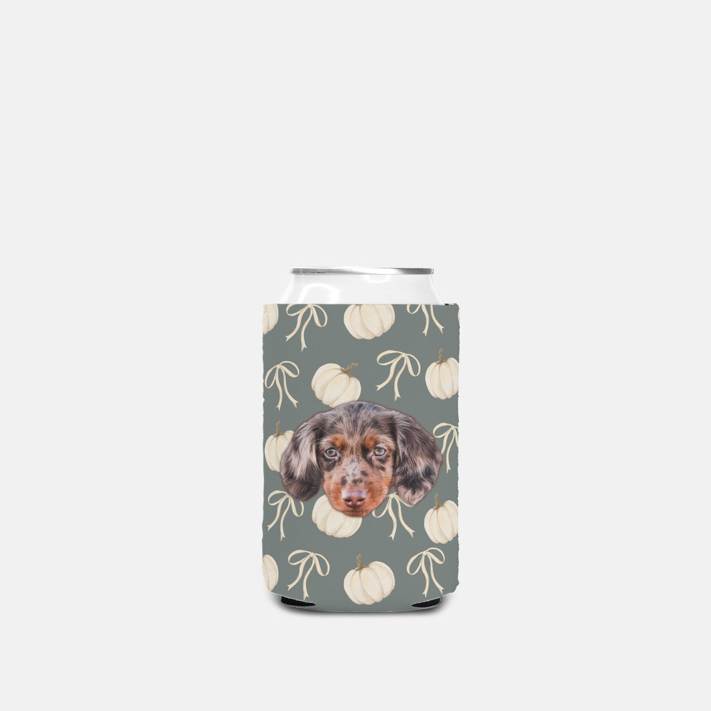 Neutral Harvest Hues: Bows & Pumpkins Custom Can Cooler Koozie