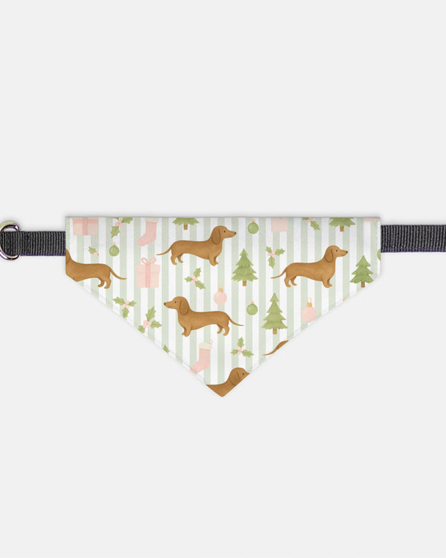 On Collar Pet Bandana  - Pink & Pastel Dachshund Holiday Stripes