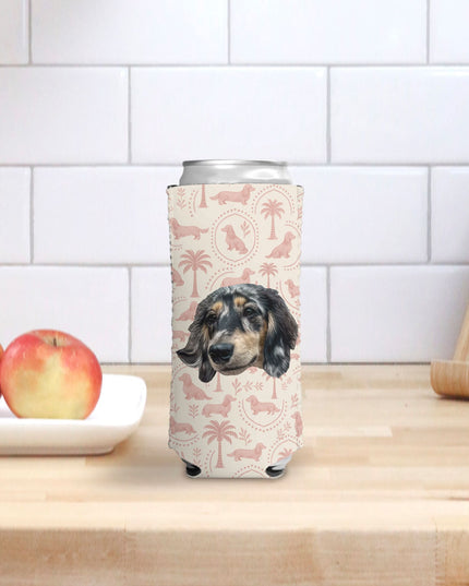 Custom Can Cooler - Blush Doxie Tropic Toile Slim | Regular