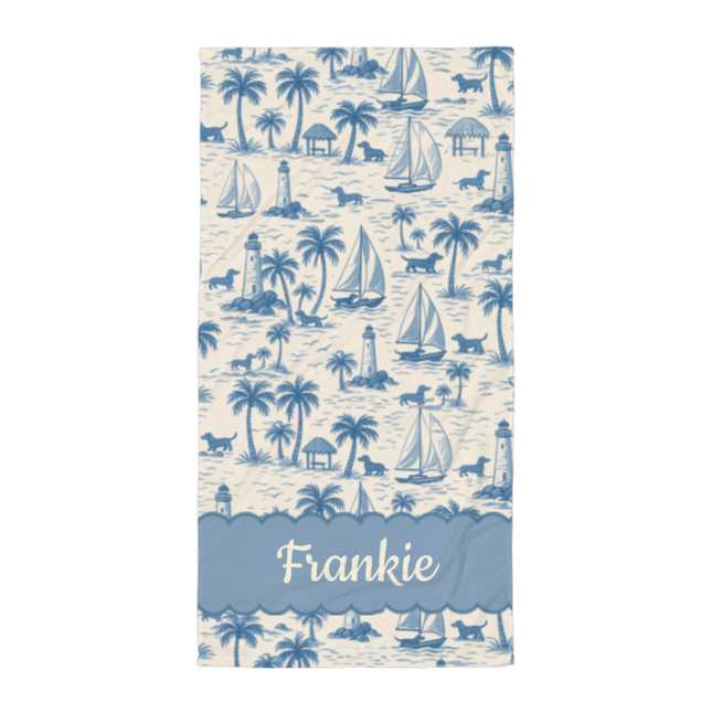 Dachshund Towel – Coastal Toile Dog Lover Towel