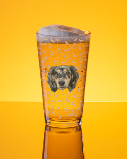 Beer Pint Glass - Blush Doxie Tropic Toile