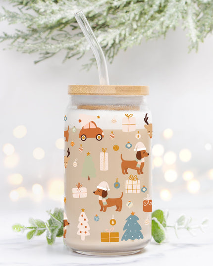 Can Shaped Glass  - Dachshund Holiday Wishes