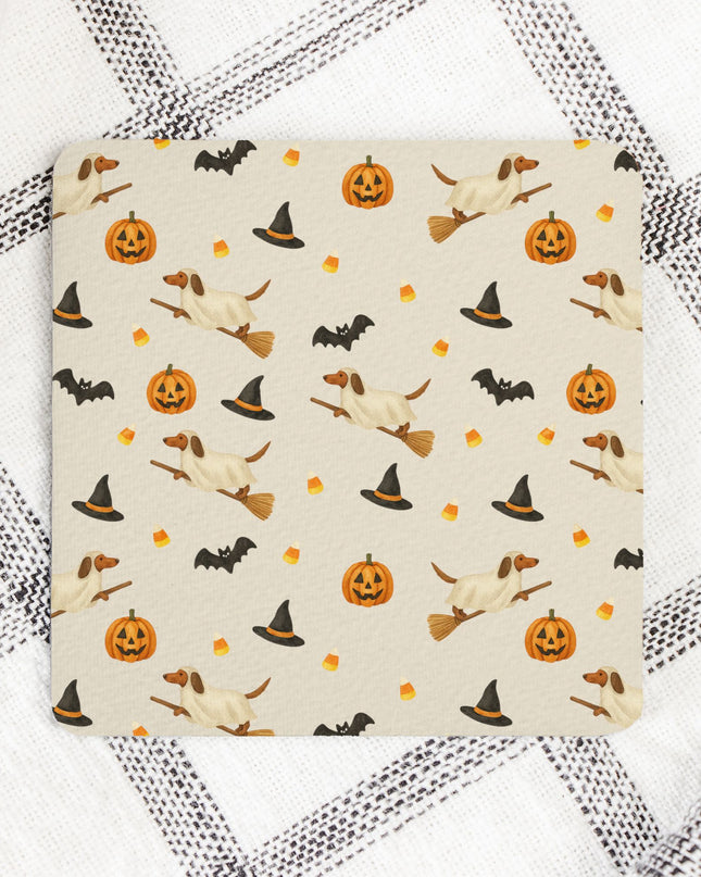 Coaster Neoprene Back (Square) 4PK - Halloween Variety Taupe Background