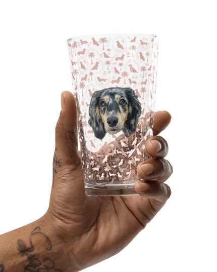 Beer Pint Glass - Blush Doxie Tropic Toile