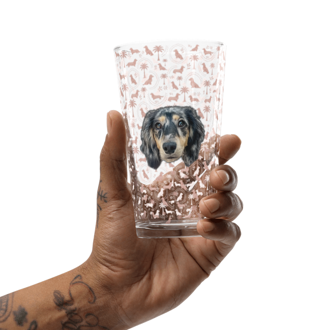 Beer Pint Glass - Blush Doxie Tropic Toile