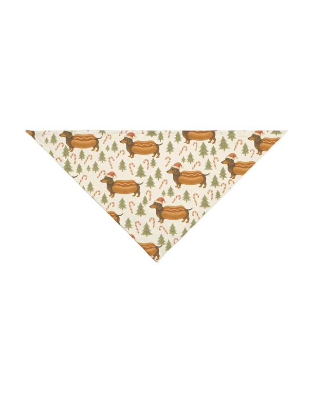 Dog bandana with Christmas-themed pattern on a light gray background