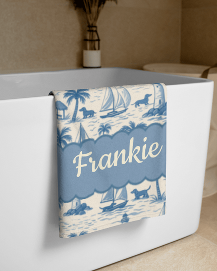 Dachshund Towel – Coastal Toile Dog Lover Towel