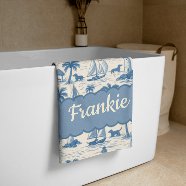 Dachshund Towel – Coastal Toile Dog Lover Towel