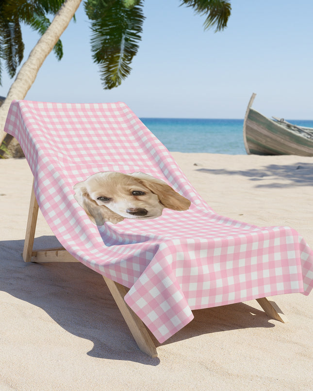 Pink Or Blue Gingham Custom Beach Towel