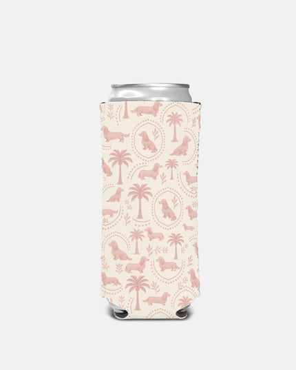 Custom Can Cooler - Blush Doxie Tropic Toile Slim | Regular