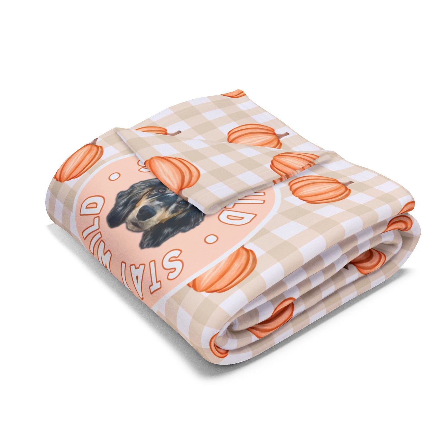 Taupe Gingham Pumpkin Party Custom Blanket