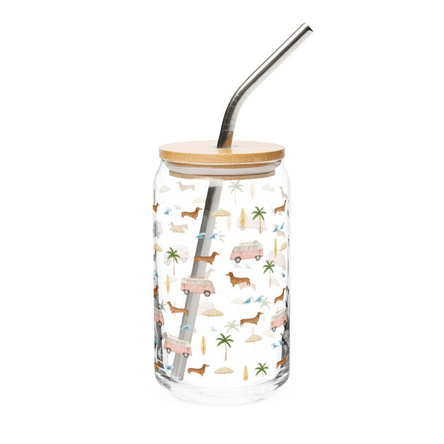 16 oz Can-Shaped Glass - Beach Cruisin' Wiener Dogs