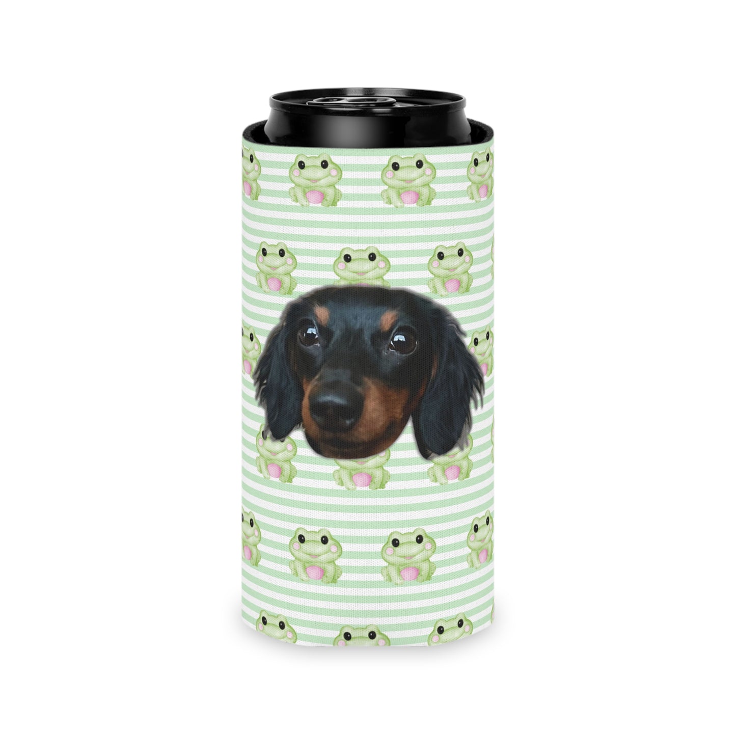 Playful Frog Stripes Custom Can Cooler Coozie