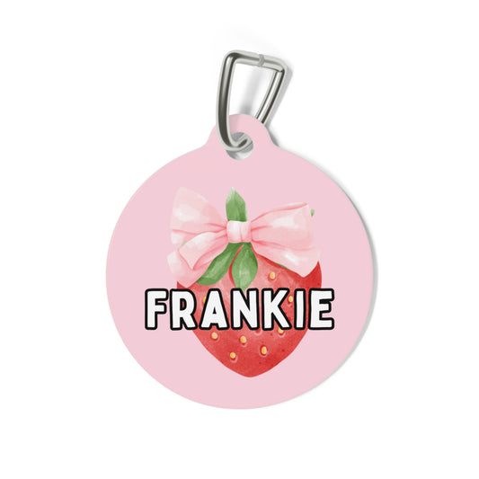 Strawberry Coquette Custom Round Metal Pet Tag