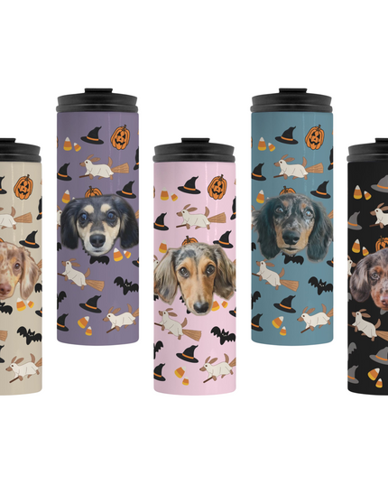 Happy Halloweenie Custom 16oz Thermal Tumbler – Personalized with Your Pet’s Face