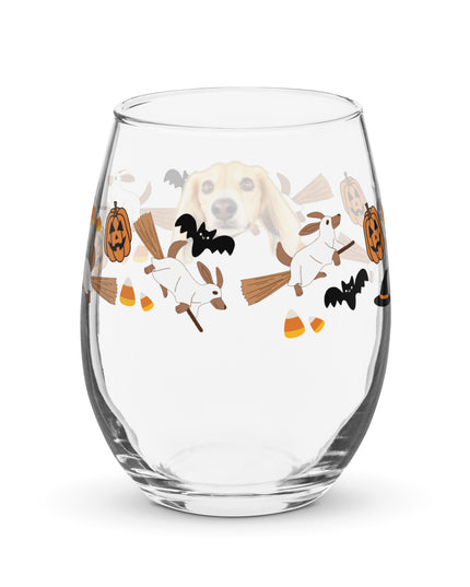 Happy Halloweenie Custom Stemless Wine Glass