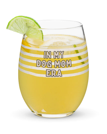 'In My Dachshund Mom'' Beige Stripes Stemless Wine Glass