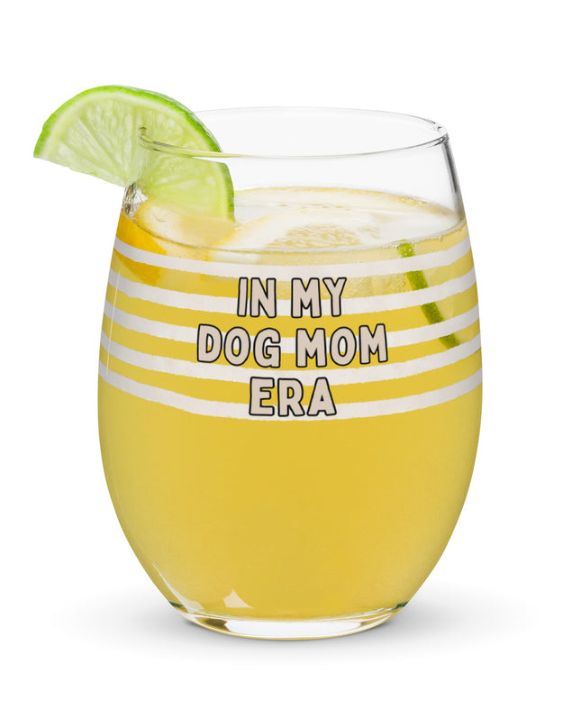 'In My Dachshund Mom'' Beige Stripes Stemless Wine Glass