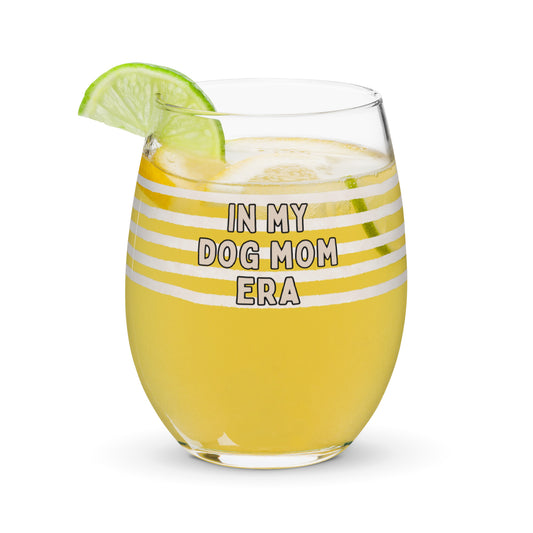 'In My Dachshund Mom'' Beige Stripes Stemless Wine Glass