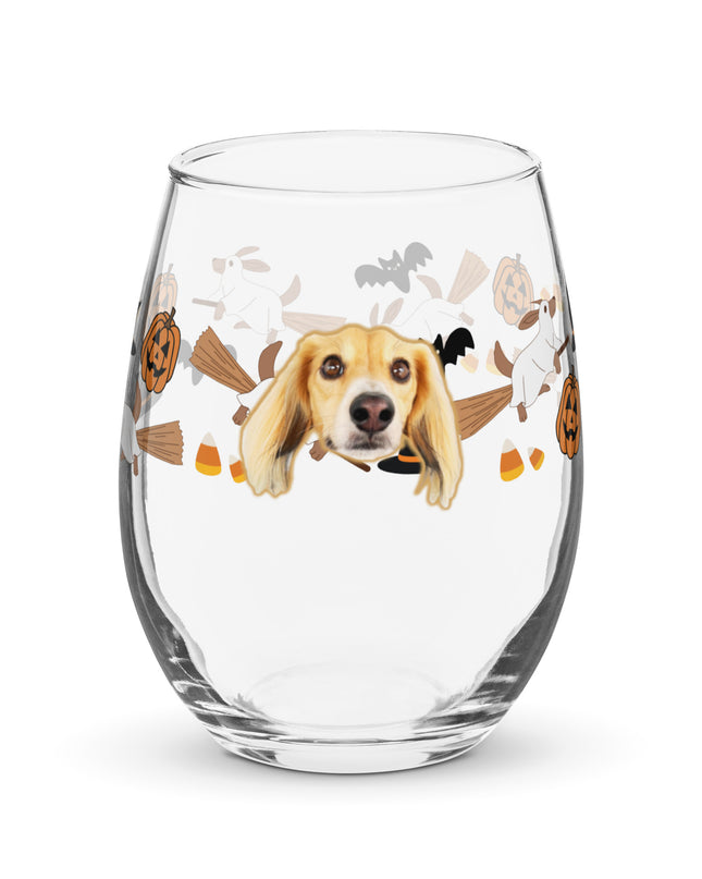 Happy Halloweenie Custom Stemless Wine Glass
