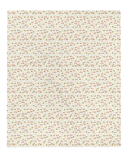 Full square view of dachshund coastal pattern with surf vans, umbrellas, and waves