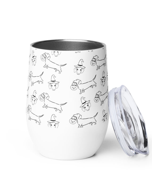 Dachshund Stroll Halloween Edition Custom Wine Tumbler