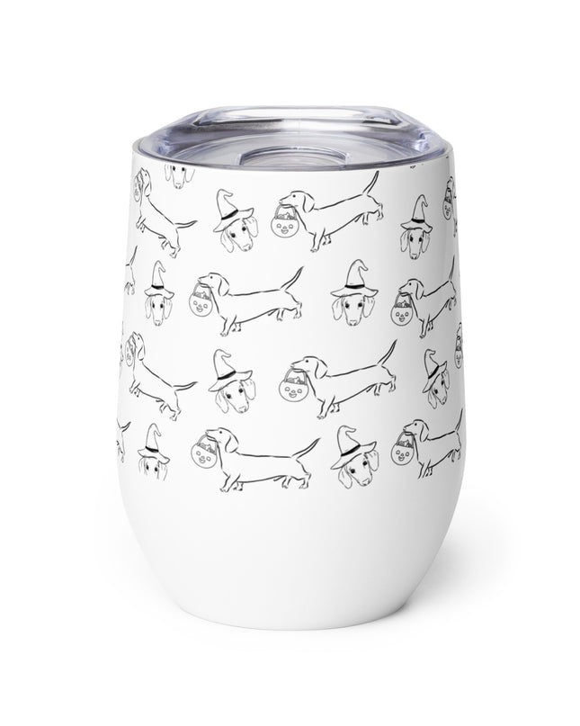 Dachshund Stroll Halloween Edition Custom Wine Tumbler